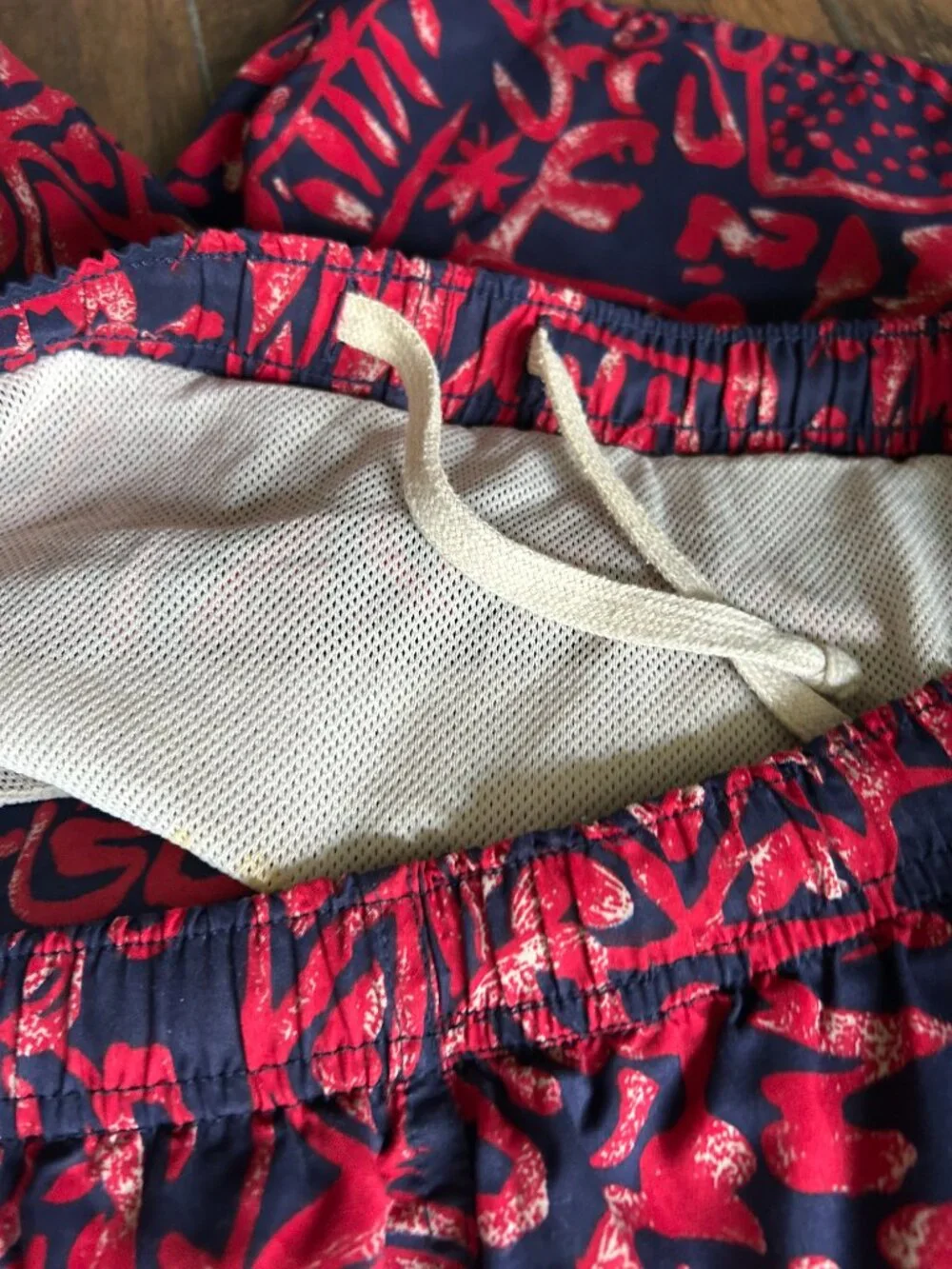 Men's Red & Black Printed Swim Trunks with Elastic Waist